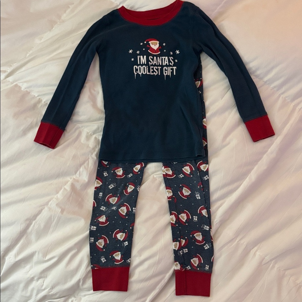 Old Navy Kids Pajama Set - Navy and Red Santa Design. Fade in pants.